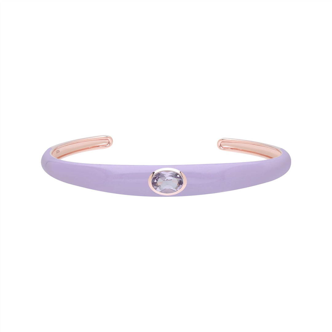Brazalete de esmalte violeta y amatista octagonal Siberian Waltz en oro vermeil rosa