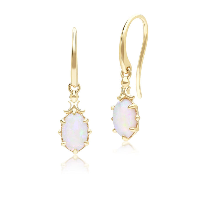 Classic Oval Opal Drop Earrings in 9ct Yellow Gold