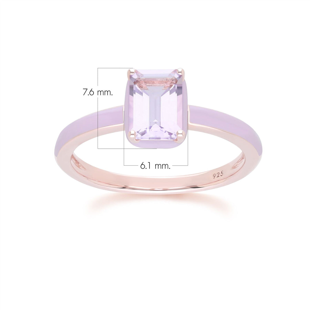 Anillo de esmalte violeta y amatista rosa octagonal de Vals Siberiano en oro vermeil rosa