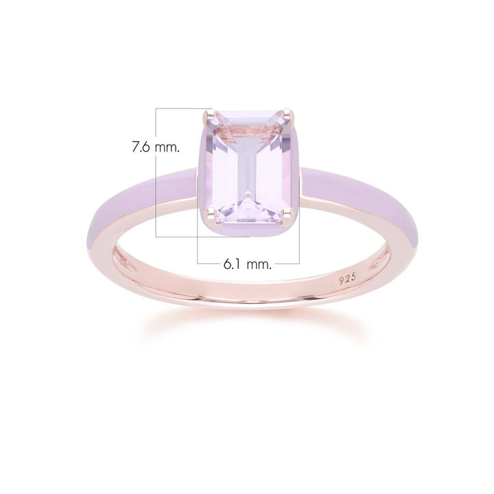 Anillo de esmalte violeta y amatista rosa octagonal de Vals Siberiano en oro vermeil rosa