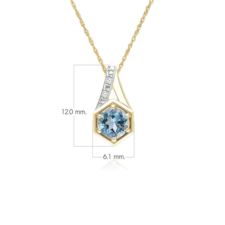 Geometric Hexagon with Prong set Round Topaz and Diamond Pendant Necklace in 9ct Yellow Gold