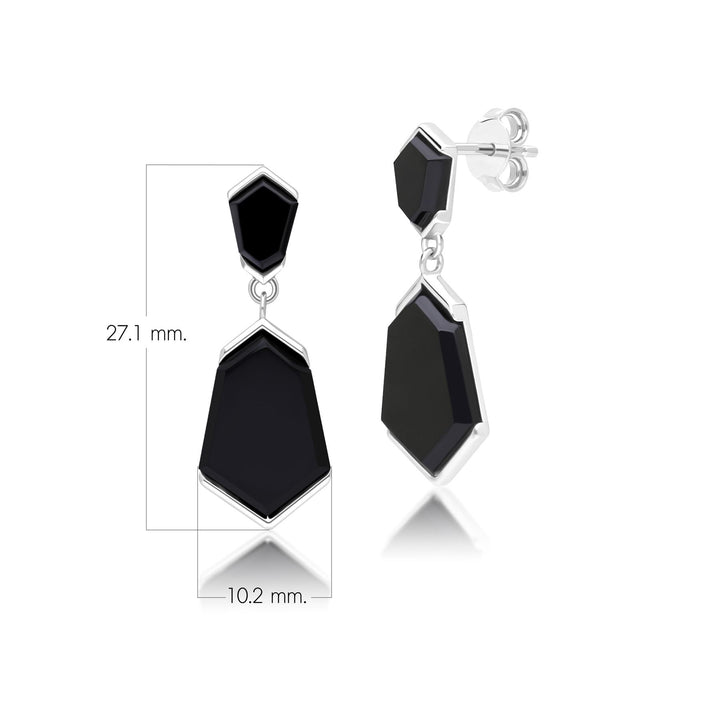 Pendientes colgantes hexagonales de ónix negro Grand Deco en plata de ley