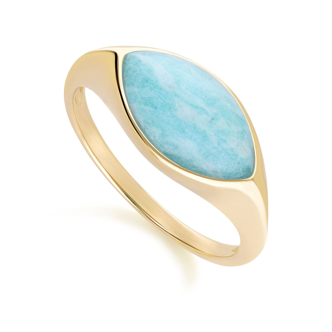 Anillo clásico de amazonita marquesa en oro amarillo de 9 quilates