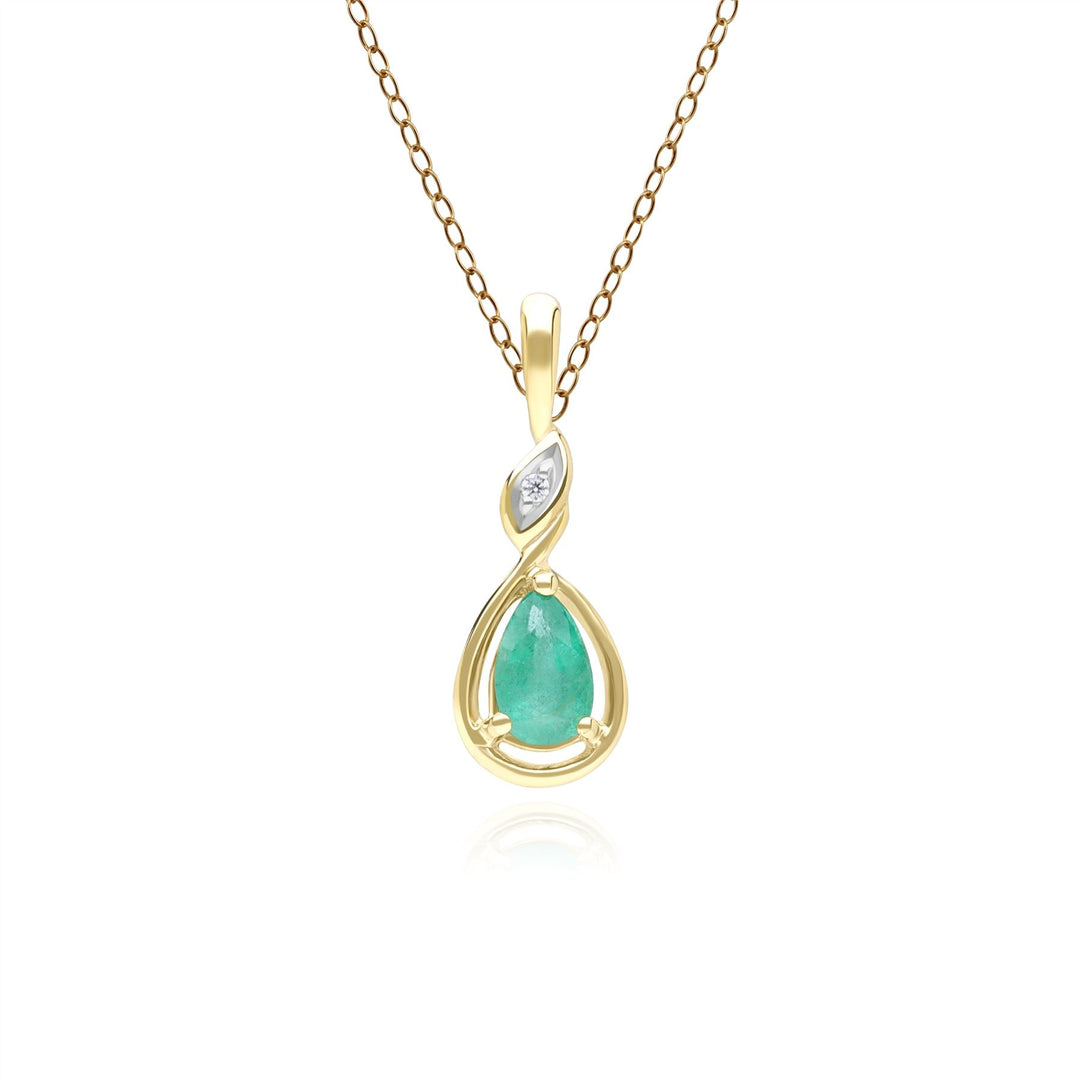 Collar clásico con colgante de pera, esmeralda y diamantes en oro amarillo de 9 quilates