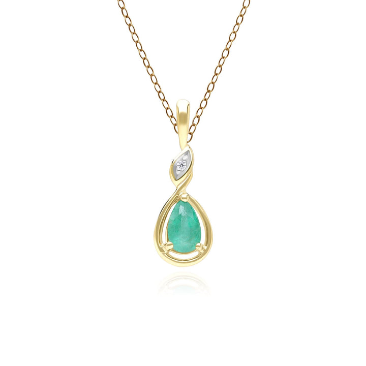 Collar clásico con colgante de pera, esmeralda y diamantes en oro amarillo de 9 quilates