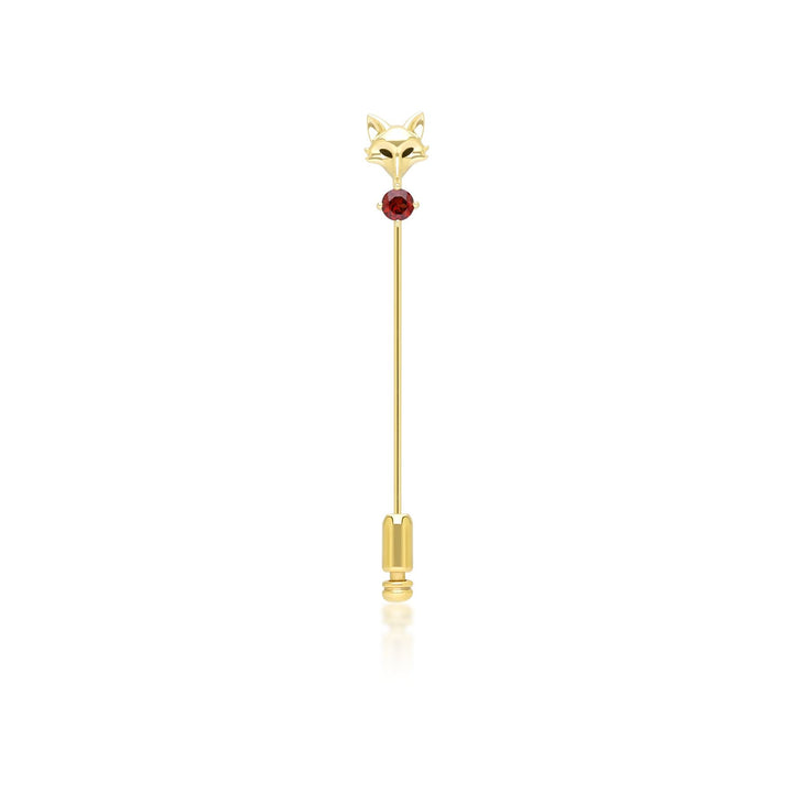 Pin de solapa de zorro con granate gardenia en oro amarillo de 9 quilates