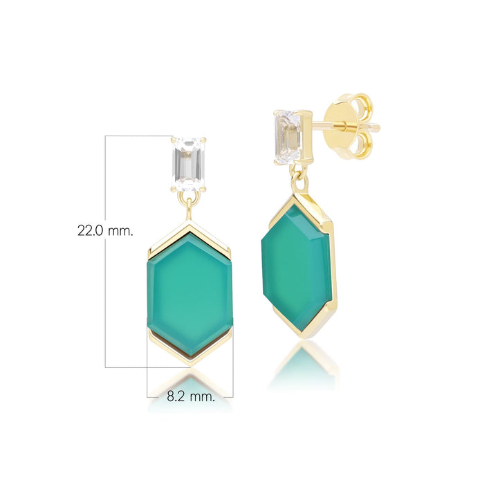 Pendientes colgantes de calcedonia y topacio hexagonales Grand Deco en oro vermeil
