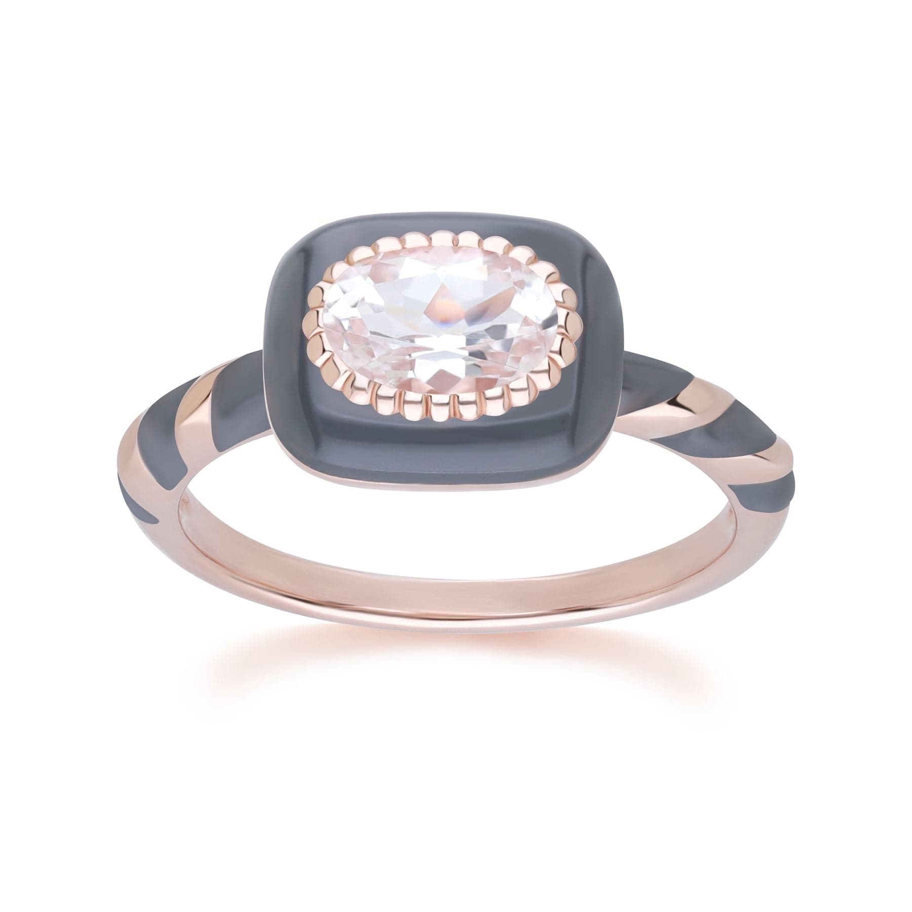 270R063190925 Siberian Waltz Black Enamel & Oval Topaz Ring in Rose Gold Plated Sterling Silver Side