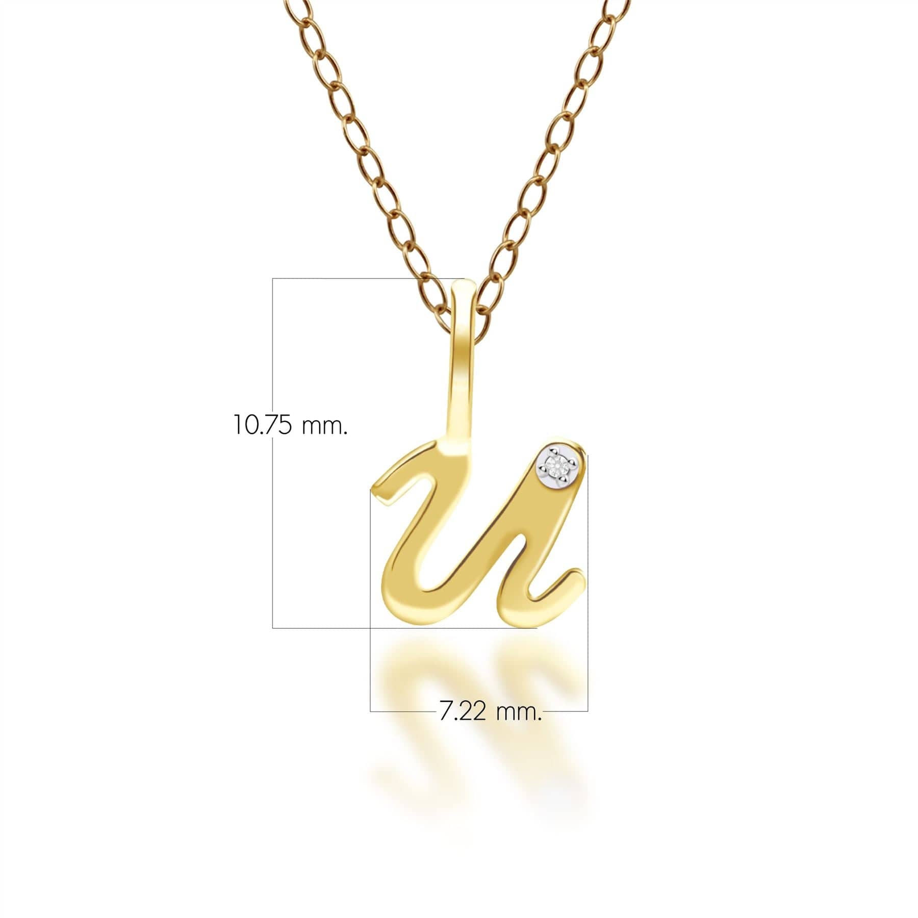 191P0792019 Alphabet Letter U Diamond pendant in 9ct Yellow Gold Dimensions