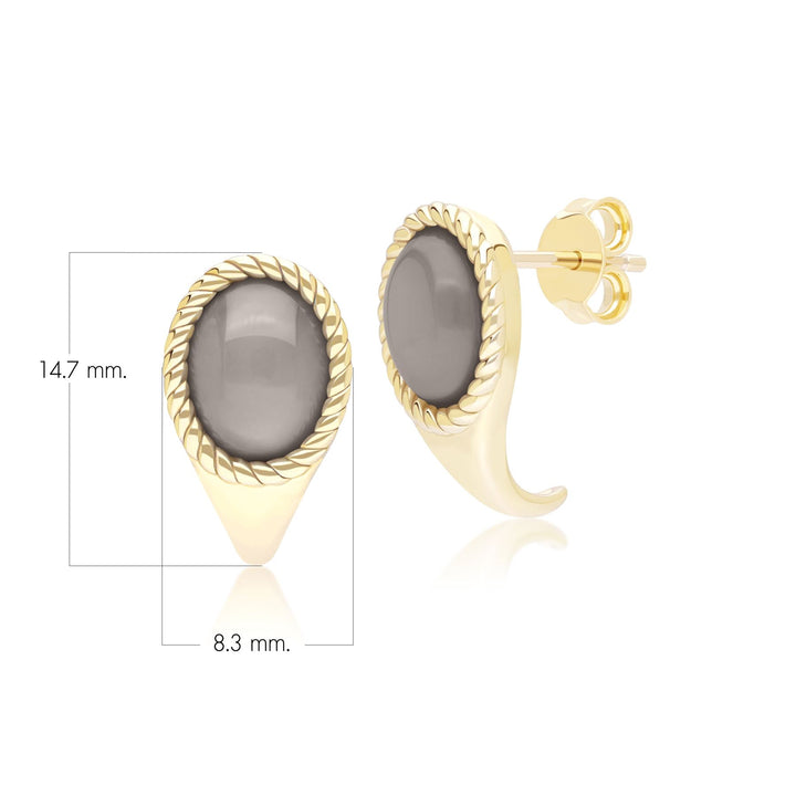 Pendientes clásicos de piedra lunar negra ovalada en oro amarillo de 9 quilates.