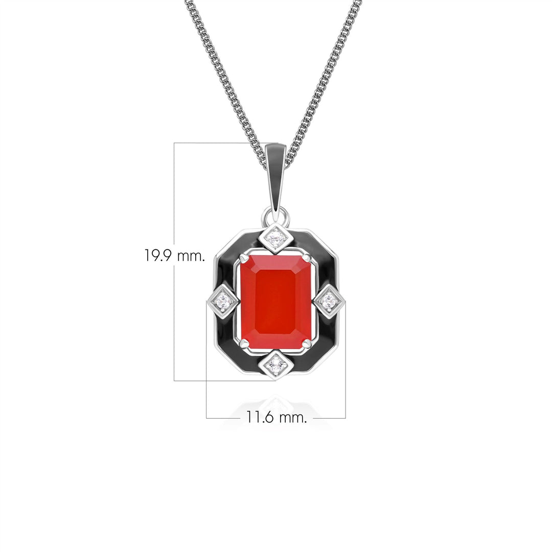 Collar con colgante Grand Deco de esmalte negro, cornalina y topacio en plata de ley