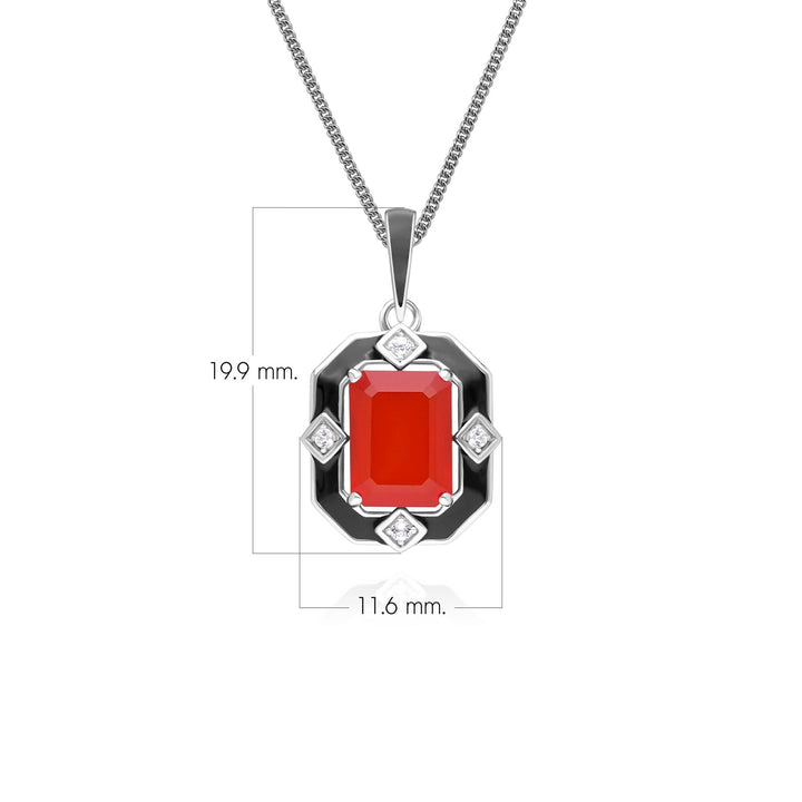 Collar con colgante Grand Deco de esmalte negro, cornalina y topacio en plata de ley