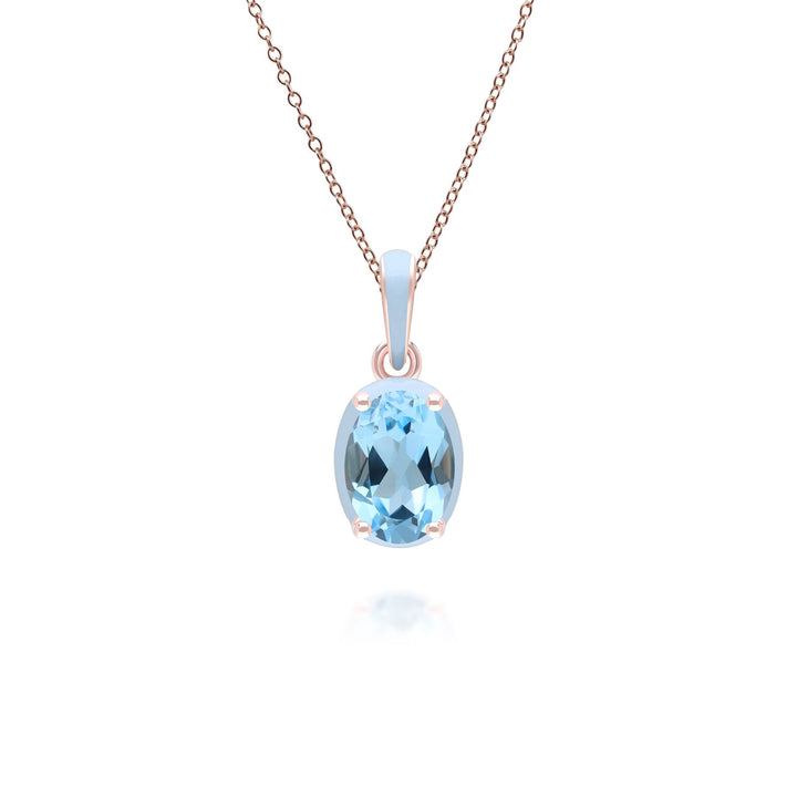 Collar con colgante de esmalte azul y topacio azul cielo ovalado de Vals Siberiano en oro vermeil rosa