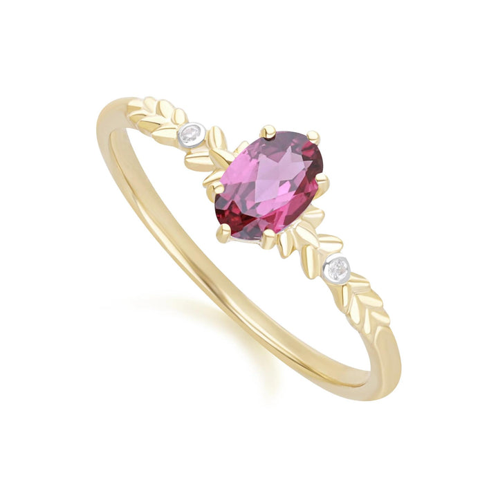 Classic Oval Rhodolite & Diamond Ring in 9ct Yellow Gold