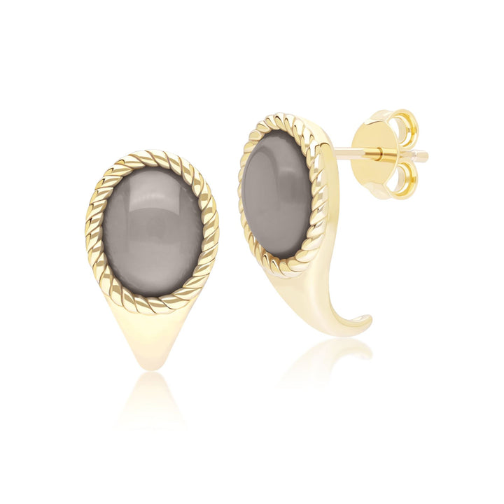 Pendientes clásicos de piedra lunar negra ovalada en oro amarillo de 9 quilates.