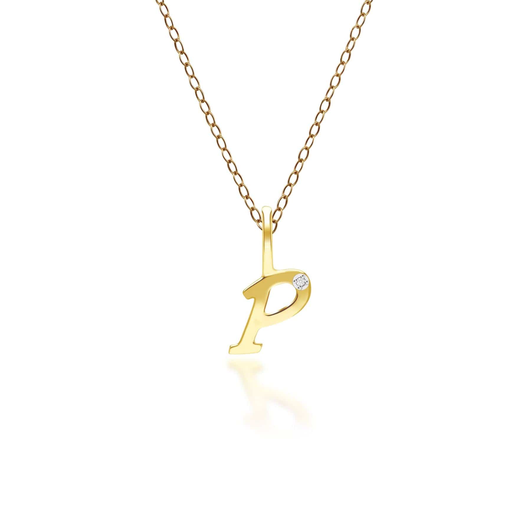 191P0787019 Alphabet Letter P Diamond pendant in 9ct Yellow Gold Front