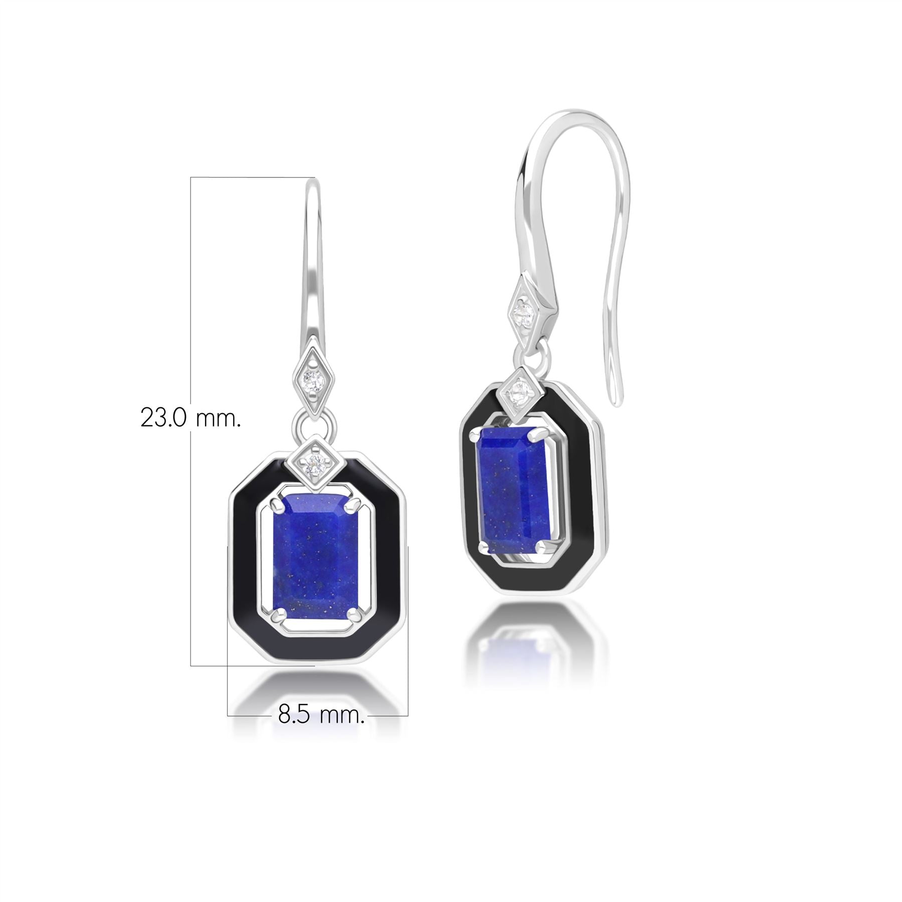 Grand Deco Black Enamel, Lapis Lazuli & Topaz Drop Earrings in Sterling Silver