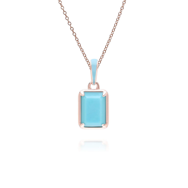 Collar con colgante de turquesa octogonal y esmalte azul de Vals Siberiano en oro vermeil rosa