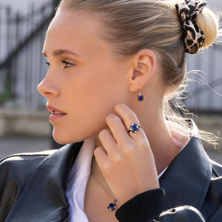 Collar con colgante Grand Deco de esmalte negro, lapislázuli y topacio en plata de ley