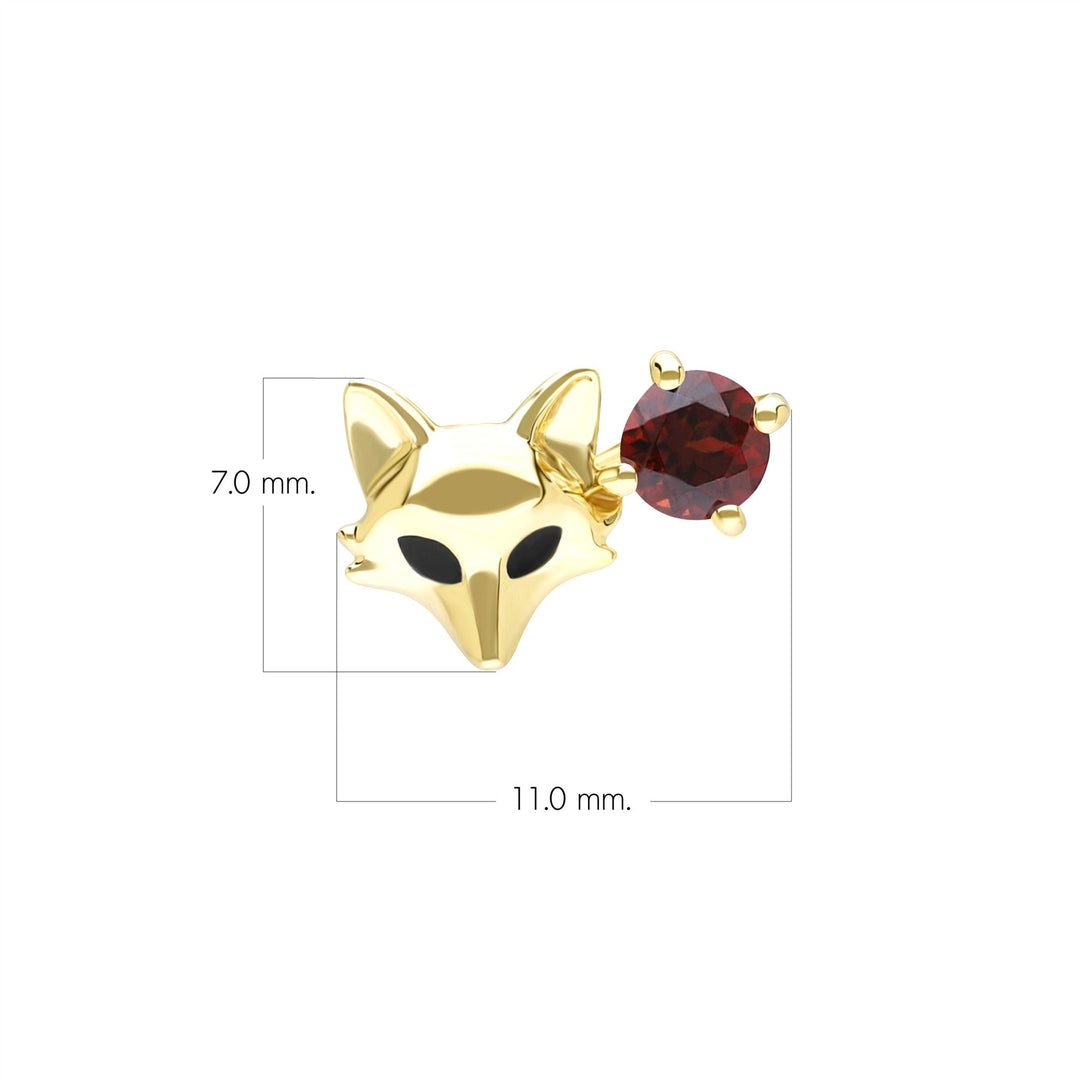 Pin de zorro con granate y gardenia en oro amarillo de 9 quilates