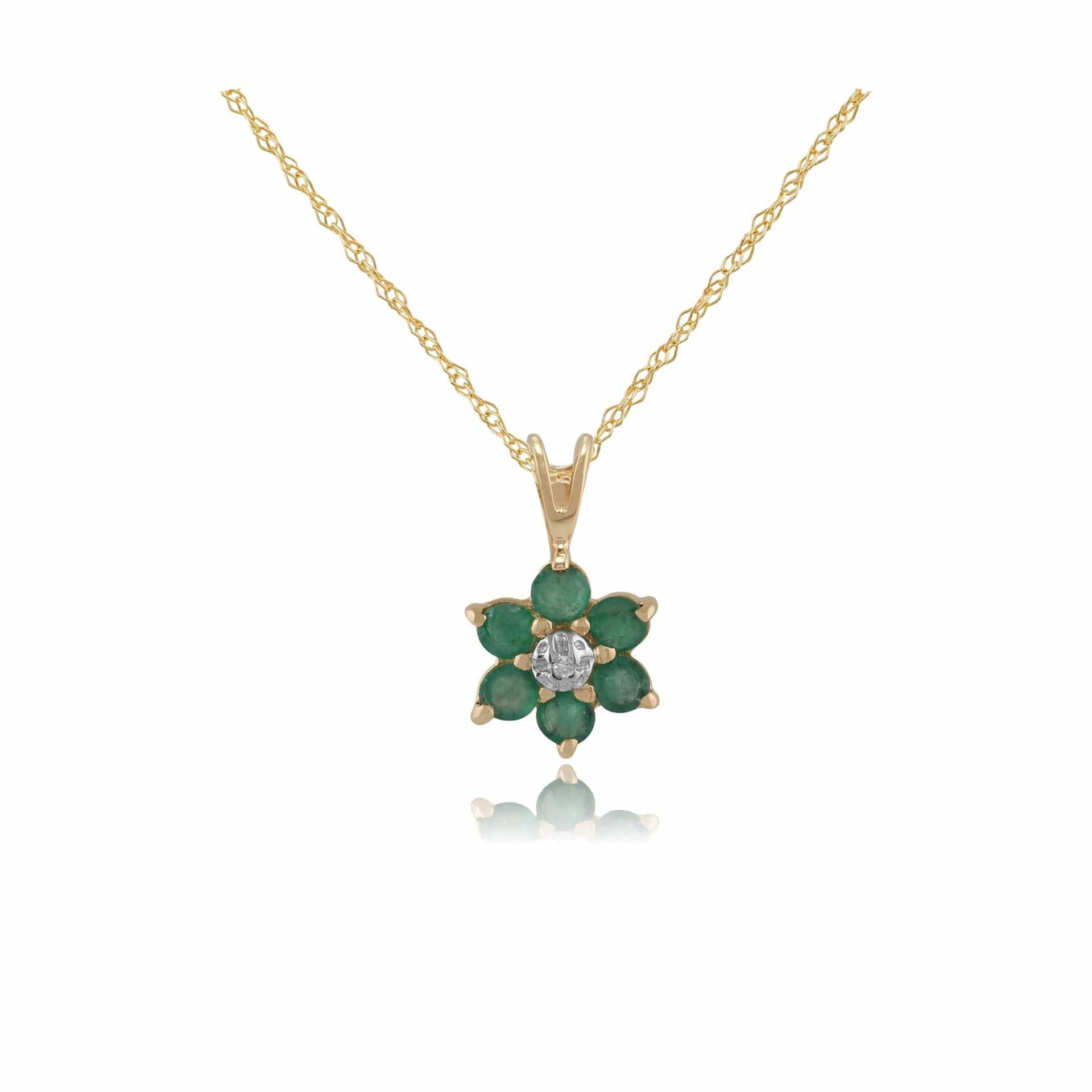 10506 Floral Round Emerald & Diamond Cluster Pendant in 9ct Yellow Gold 1