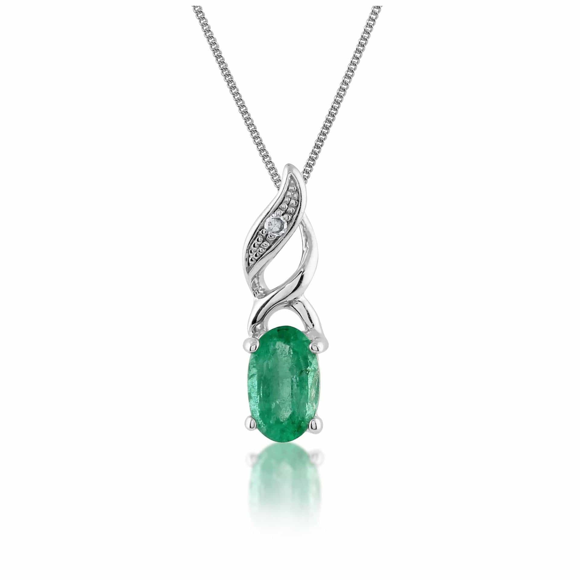 117P0104019 Classic Emerald & Diamond Twist Pendant in 9ct White Gold 1