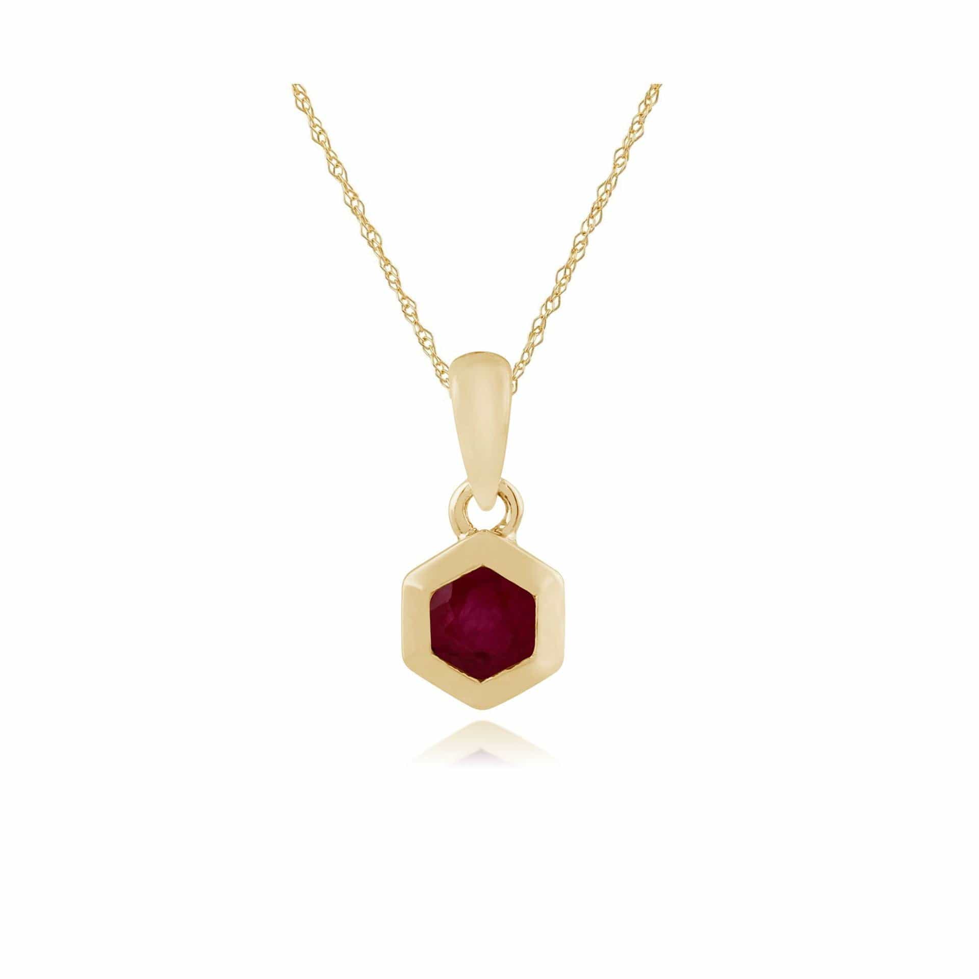 Geometric Hexagon 9ct Yellow Gold Ruby Pendant - Gemondo