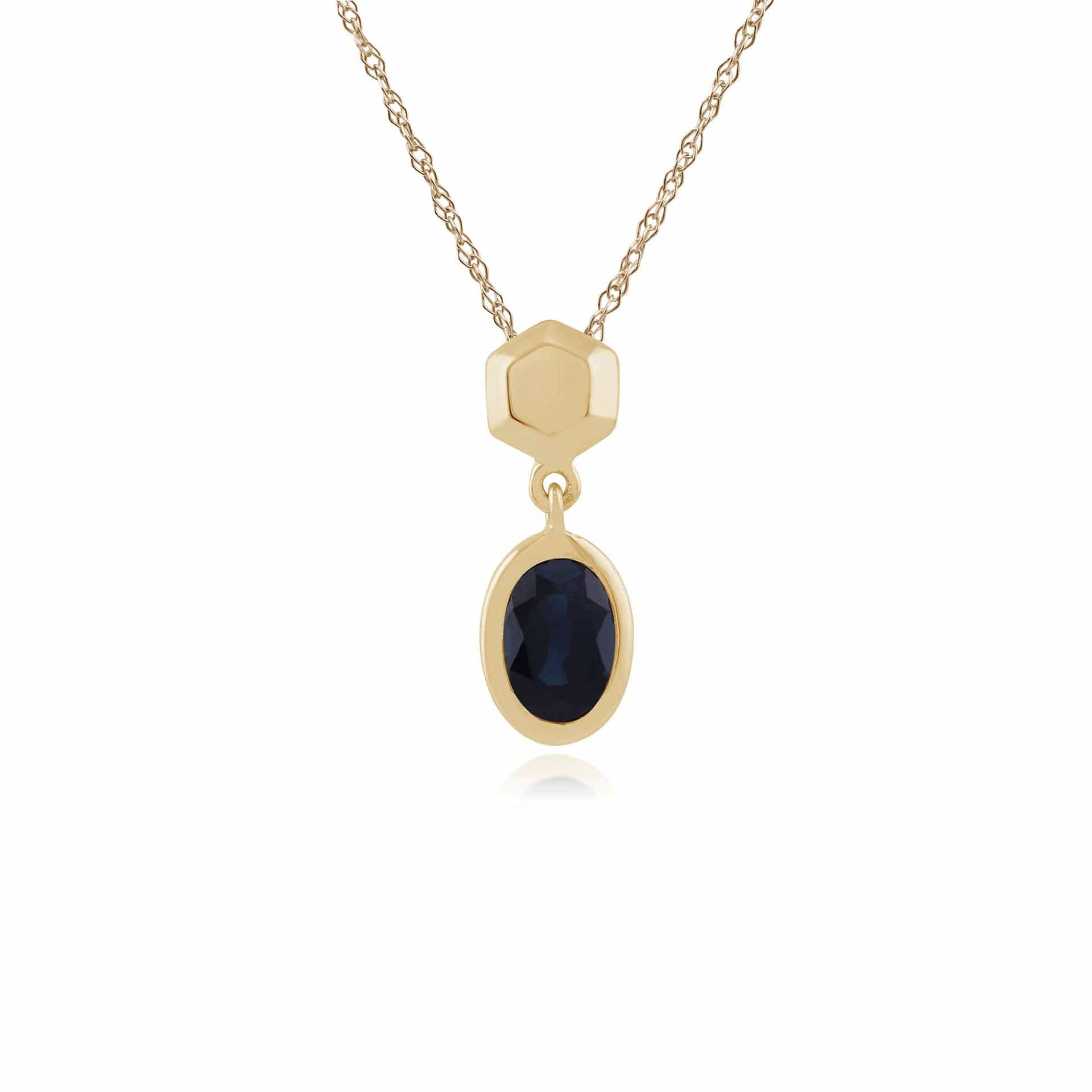 Classic Oval Sapphire Bezel Set Drop Pendant in 9ct Yellow Gold