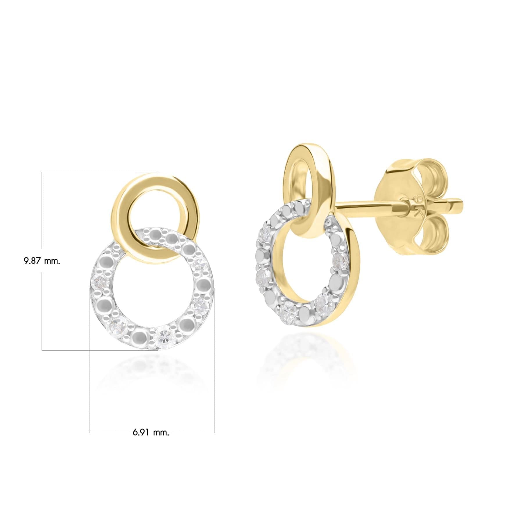 191E0433019 Diamond Pave Interlocking Hoop Stud Earrings in 9ct Yellow Gold Dimensions
