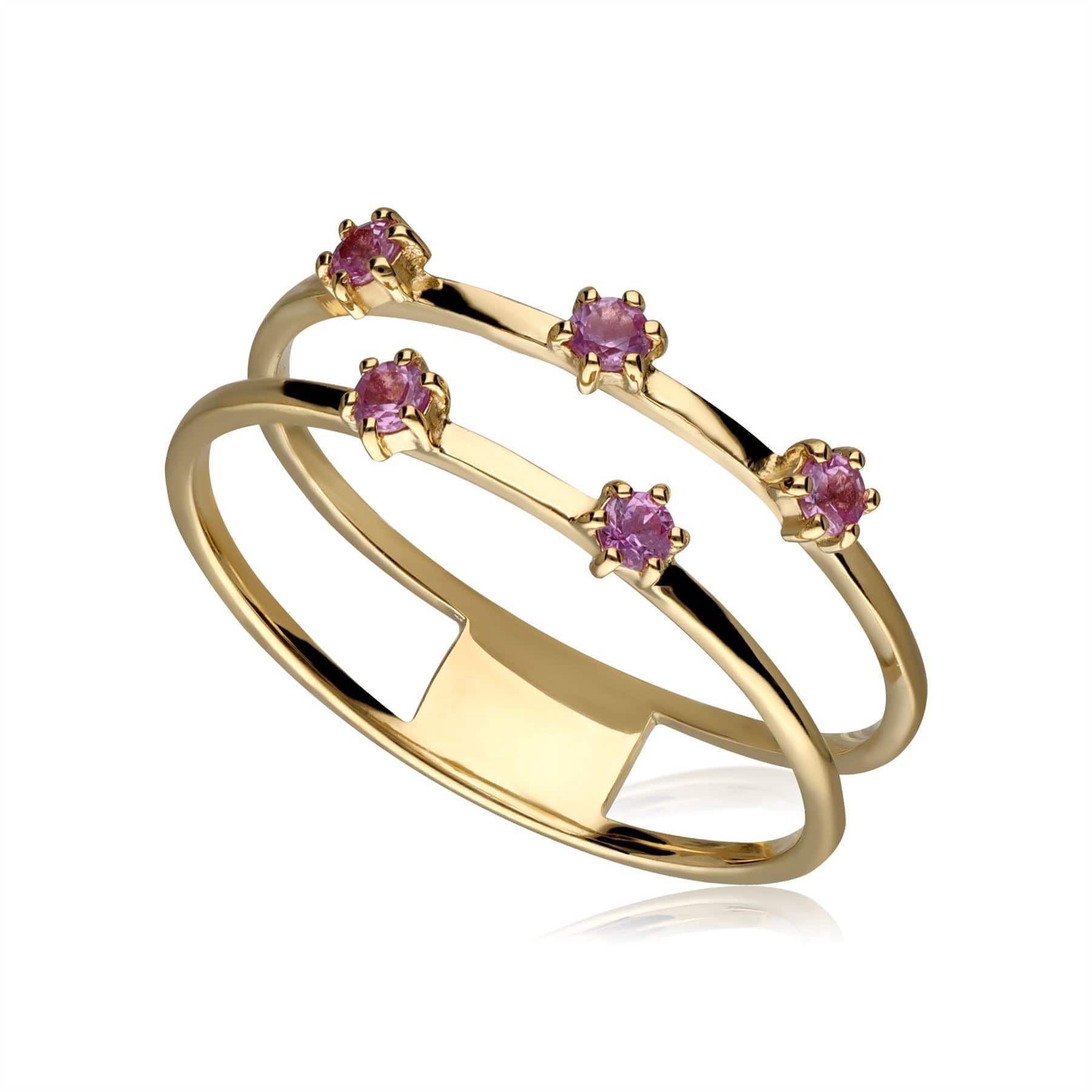Modern Glam Pink Sapphire Double Band Ring In 9ct Gold