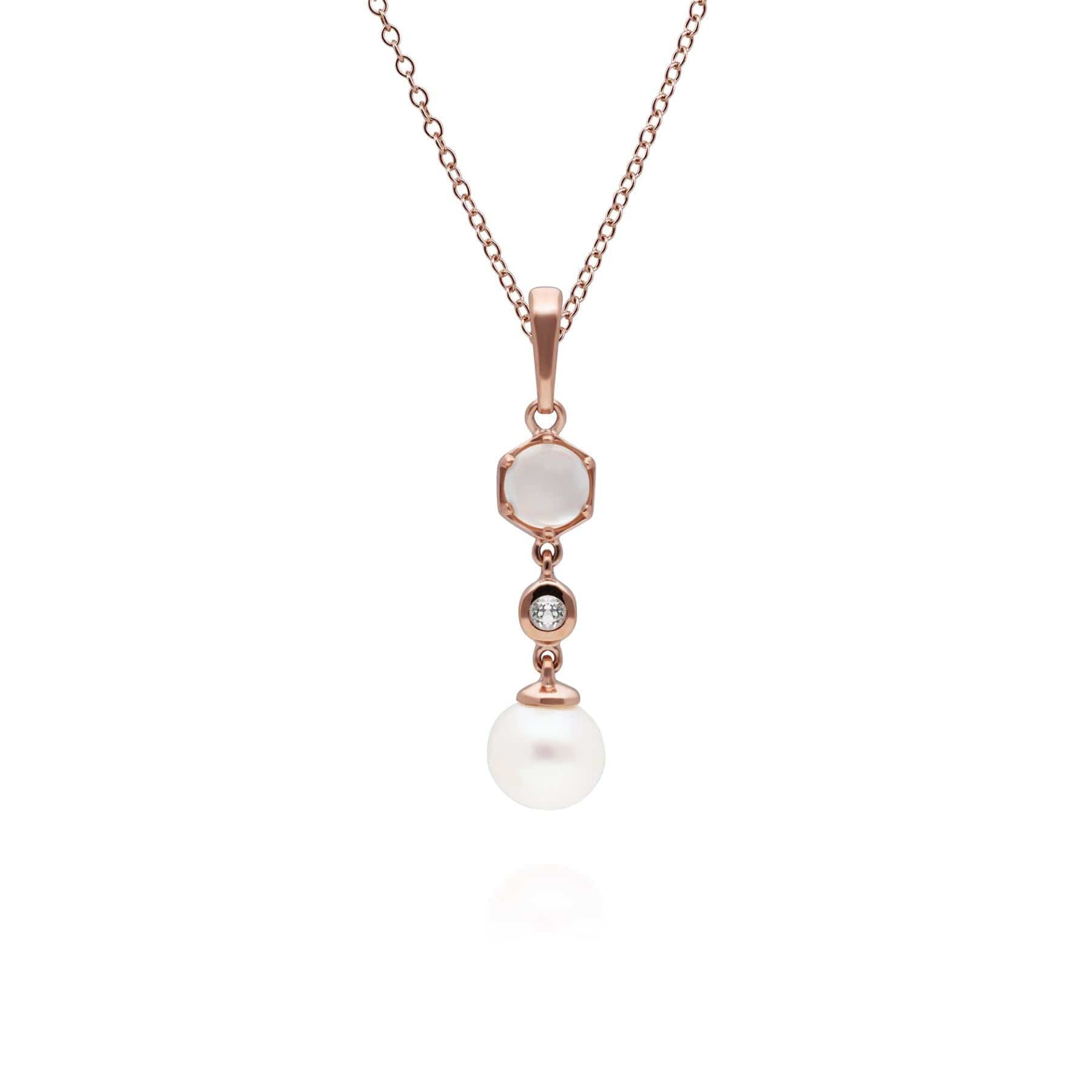 270P030702925 Modern Pearl, Moonstone & Topaz Drop Pendant in Rose Gold Plated Silver 1