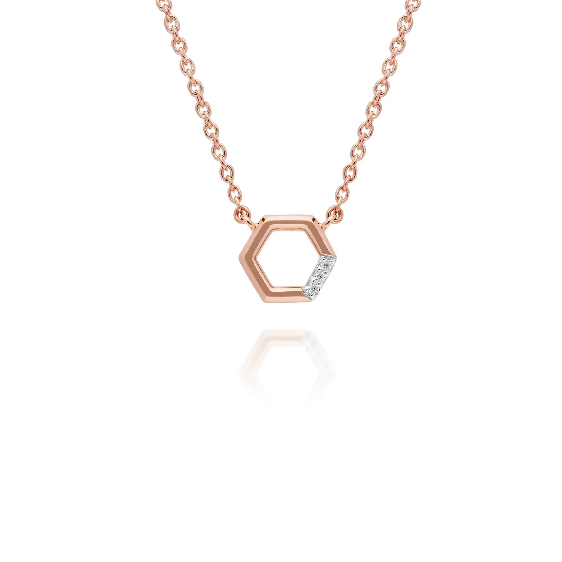 191N0230019-191R0906019 Diamond Pave Hexagon Necklace & Ring Set in 9ct Rose Gold 2