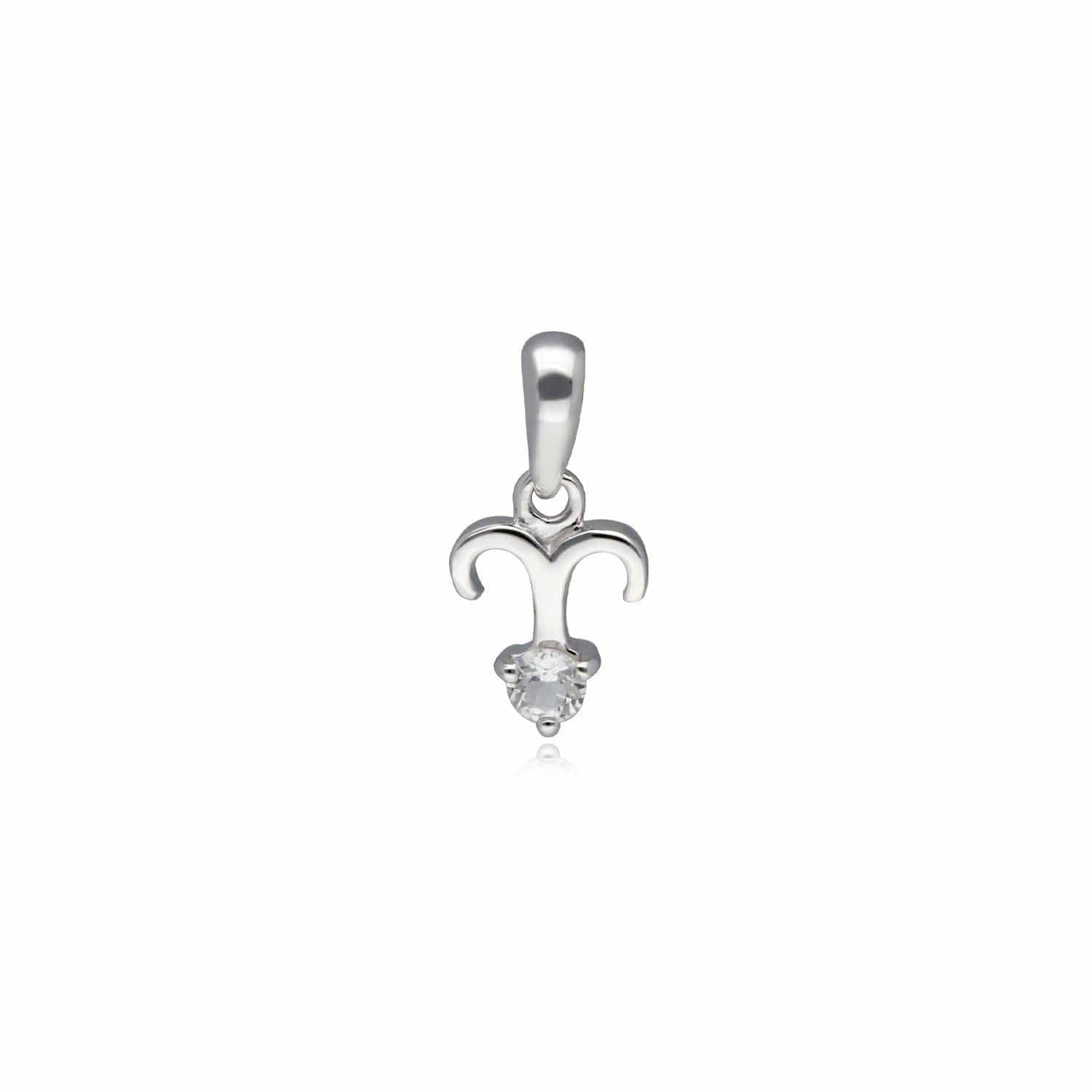 162P0234019 White Topaz Aries Zodiac Charm Necklace in 9ct White Gold 2