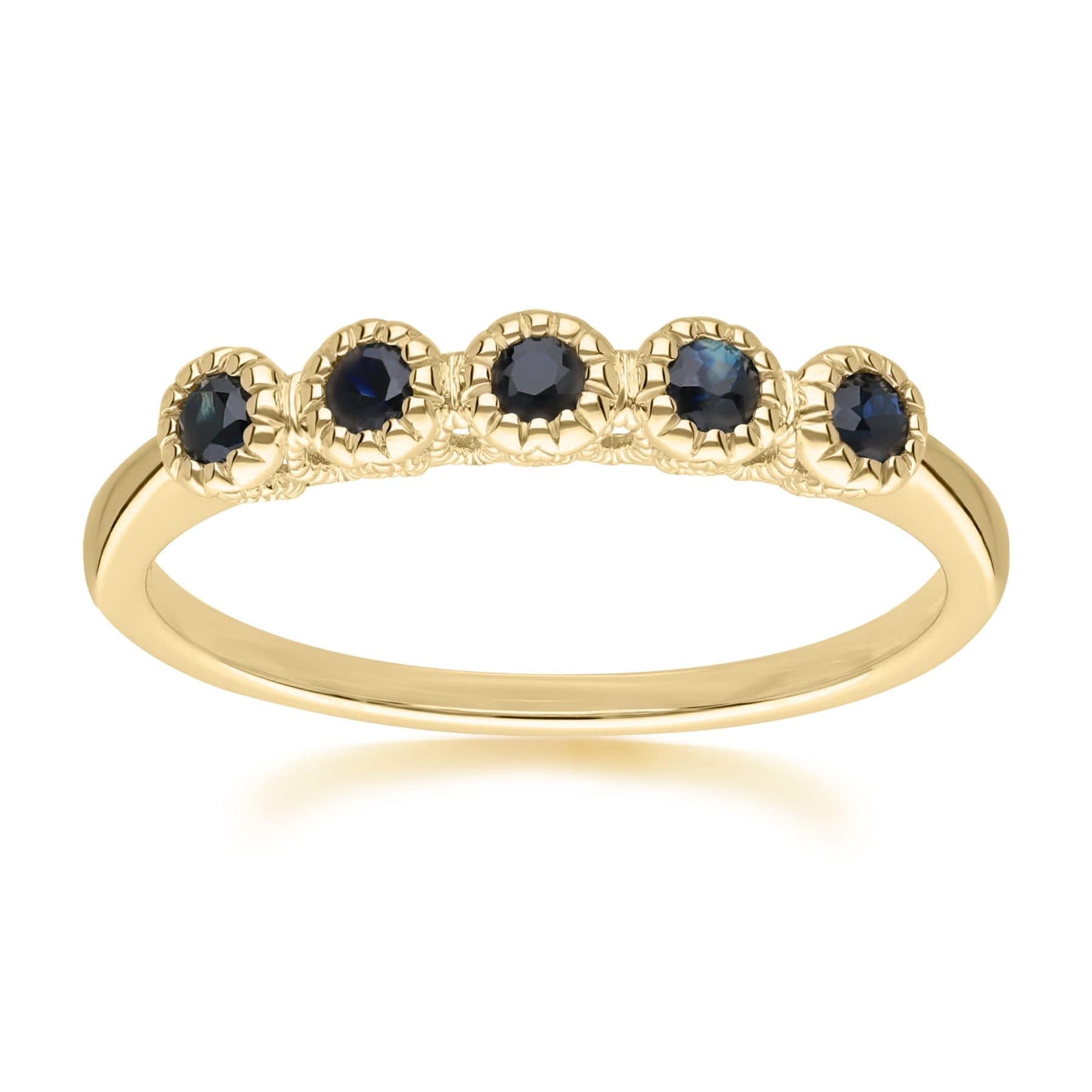 Classic Round Sapphire Five Stone Eternity Ring in 9ct Yellow Gold - Gemondo