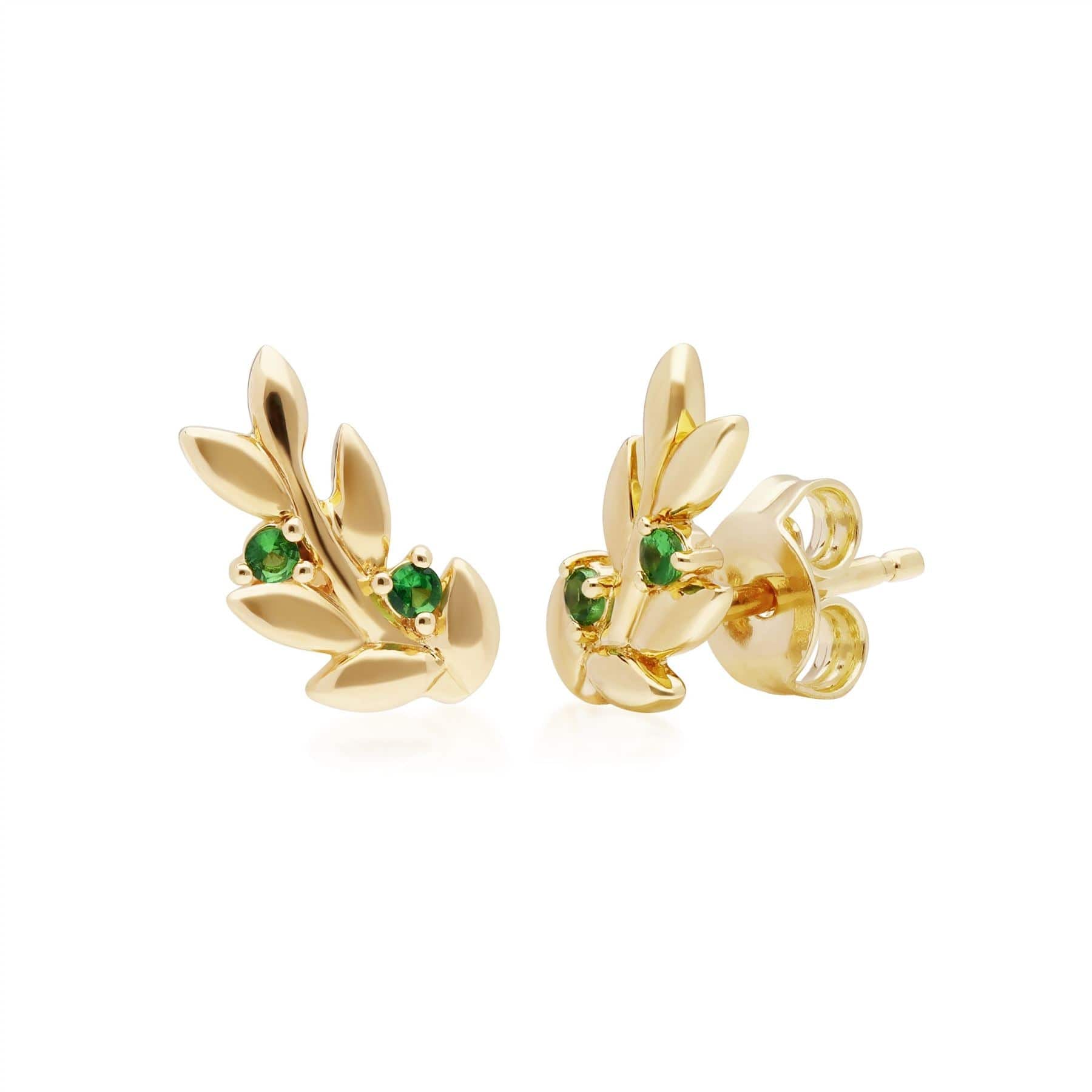270E028001925 O Leaf Tsavorite Stud Earrings in Gold Plated Sterling Silver 1
