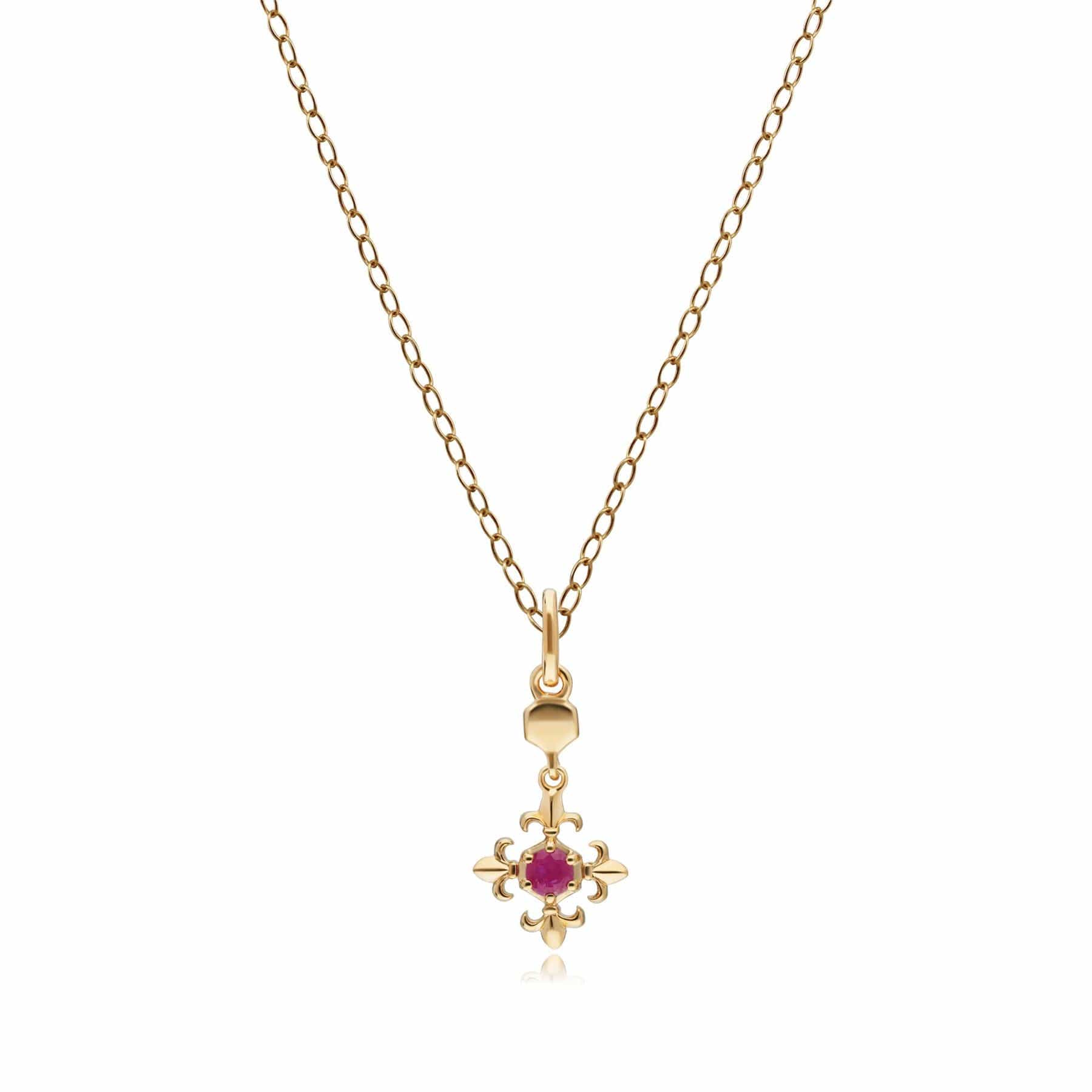 132P1768019 ECFEW™ Ruby Fleur De Lis Pendant Necklace In 9ct Yellow Gold 1