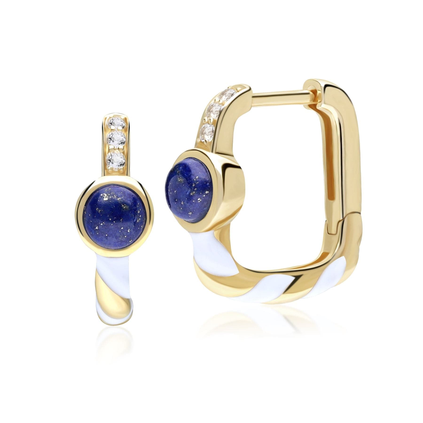 Siberian Waltz Enamel & Lapis Lazuli Square Hoop Earrings in Gold Plated Silver
