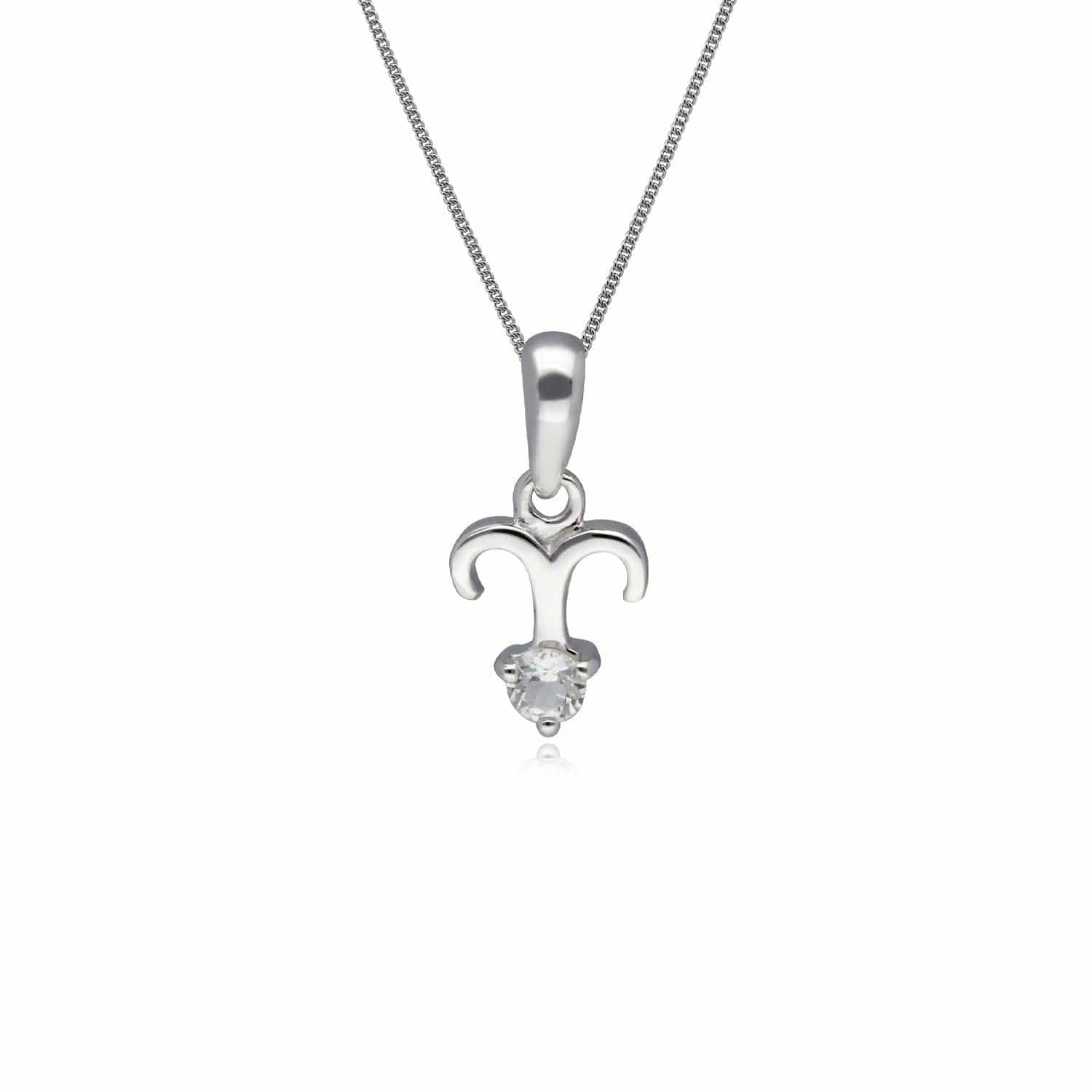 162P0234019 White Topaz Aries Zodiac Charm Necklace in 9ct White Gold 1