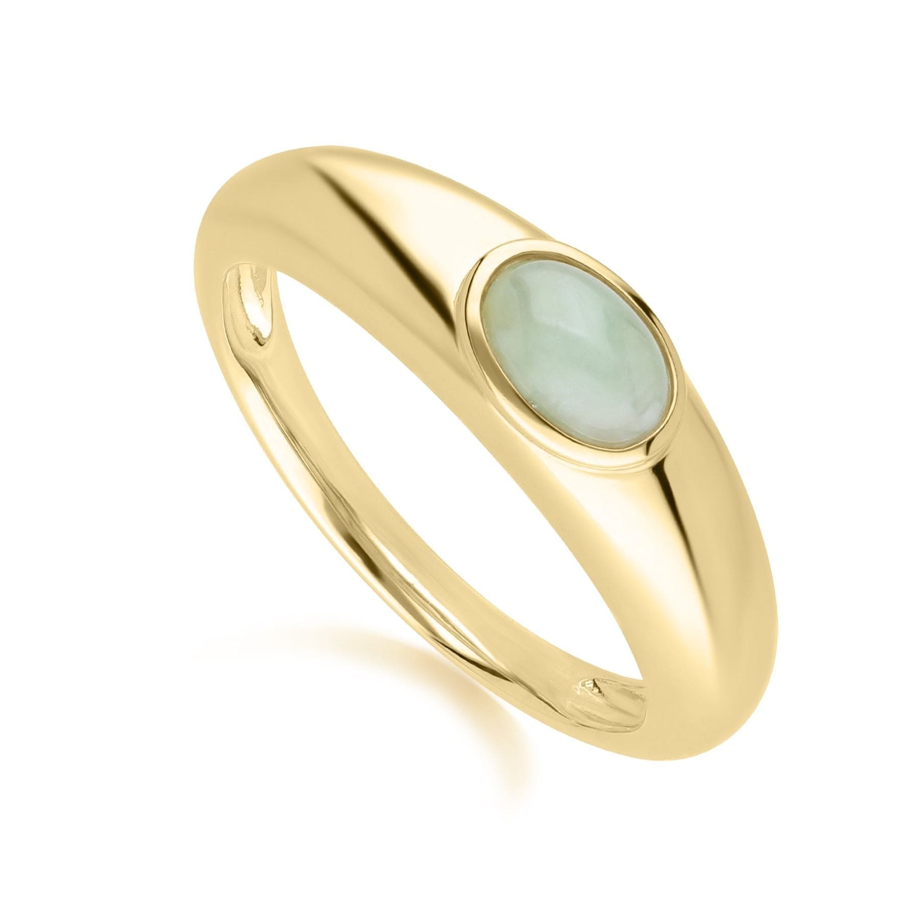 270R065202925 Modern Classic Oval Jade Green Ring in 18ct Gold Plated Silver 3