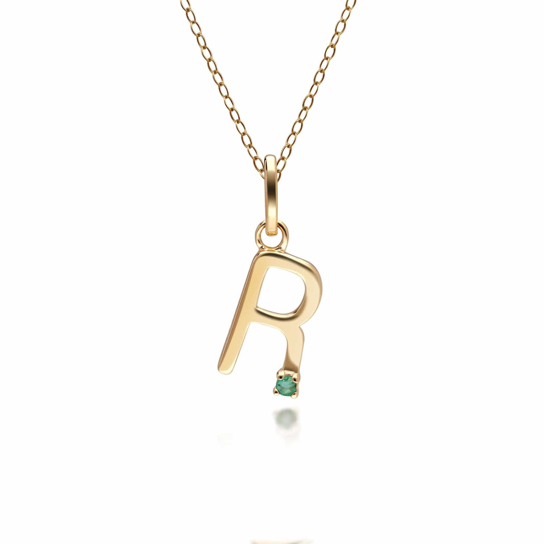 135P2050019 Initial Emerald Letter Necklace In 9ct Yellow Gold 19