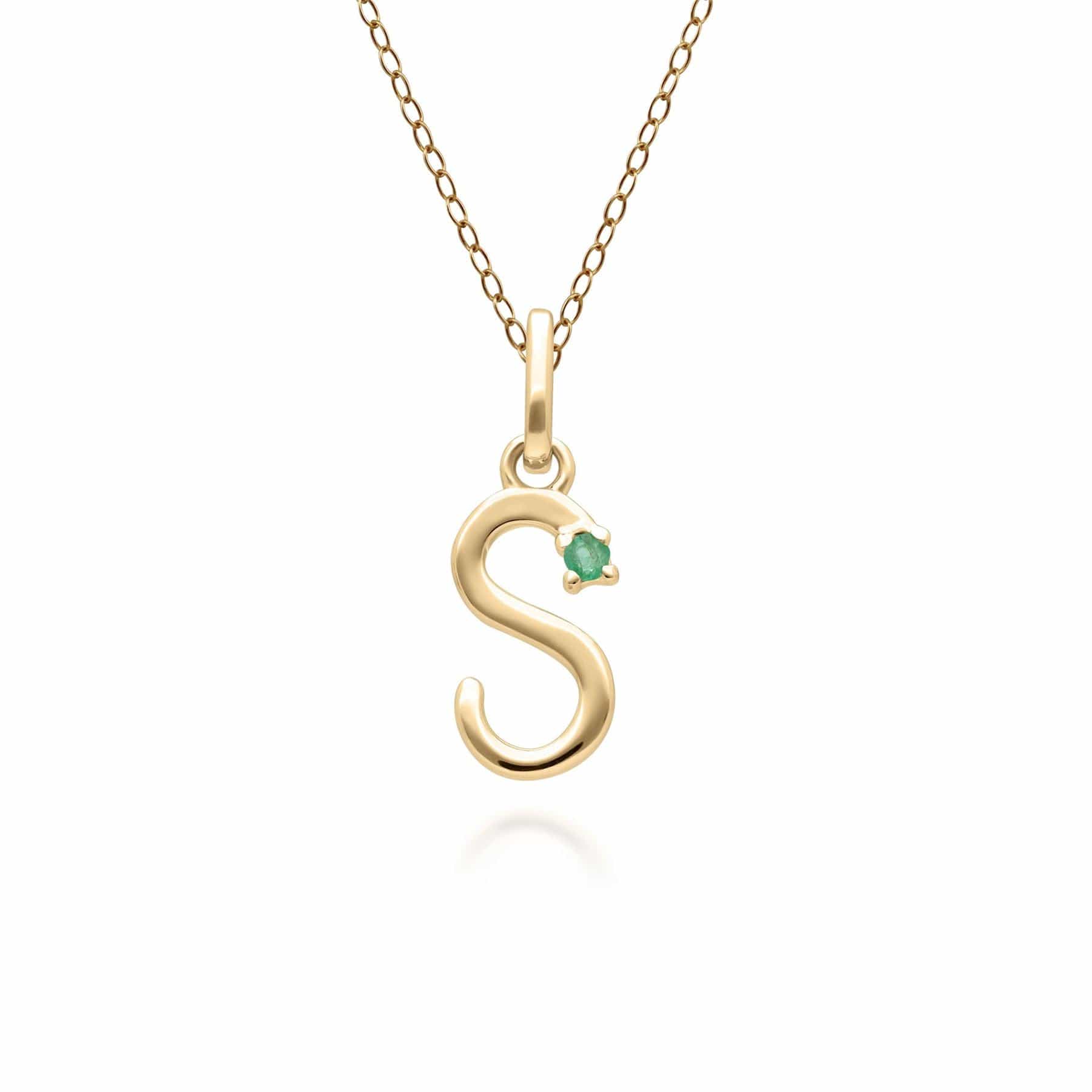 135P2079019 Initial Emerald Letter Necklace In 9ct Yellow Gold 20