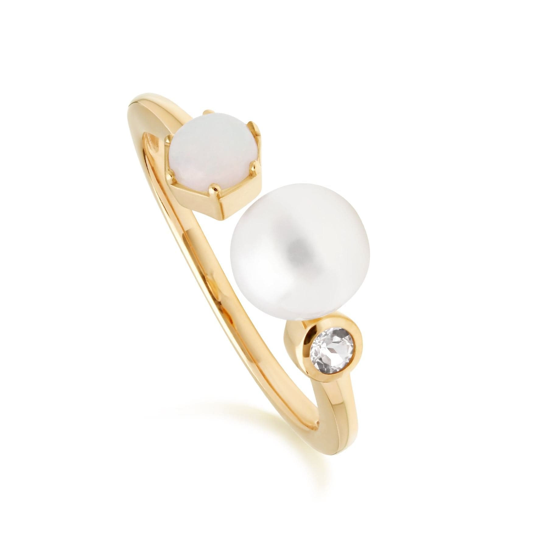 Modern Pearl, Opal & White Topaz Open Ring in Gold Plated Silver