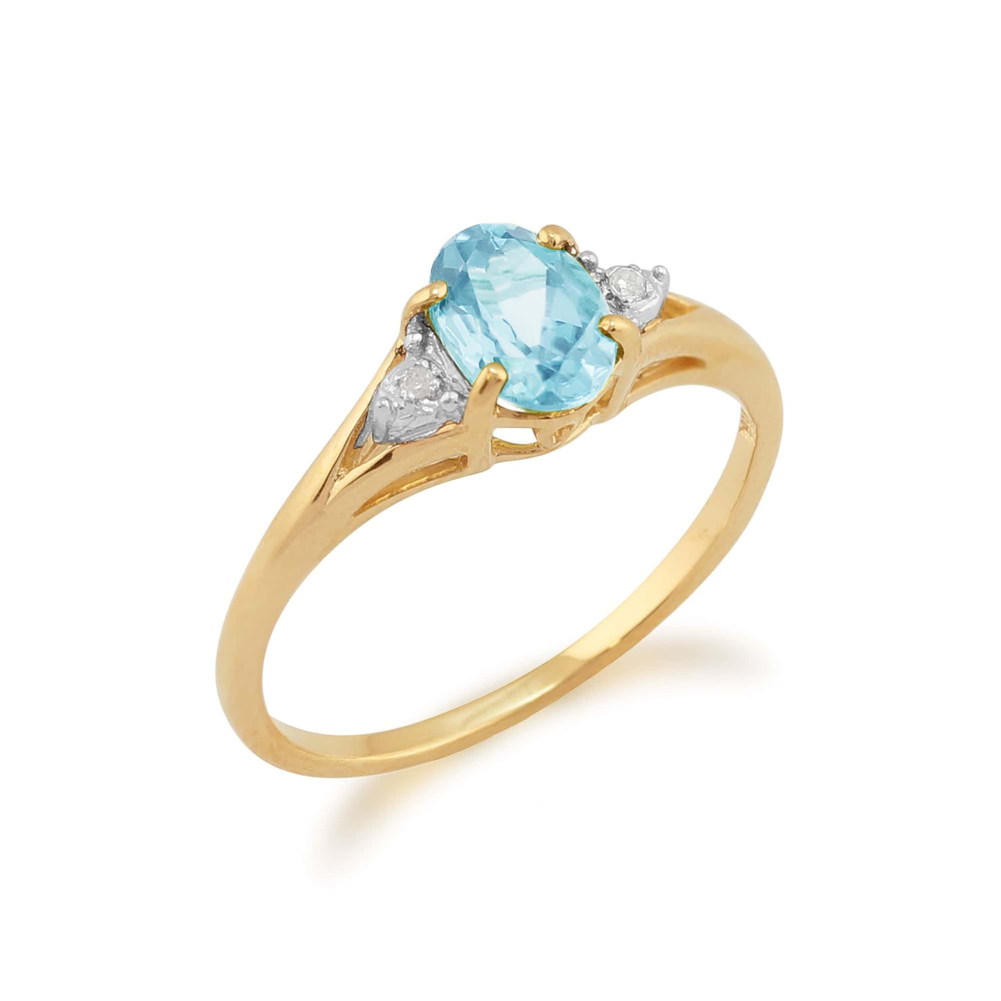 11151 Classic Blue Topaz & Diamond Ring in 9ct Yellow Gold 2