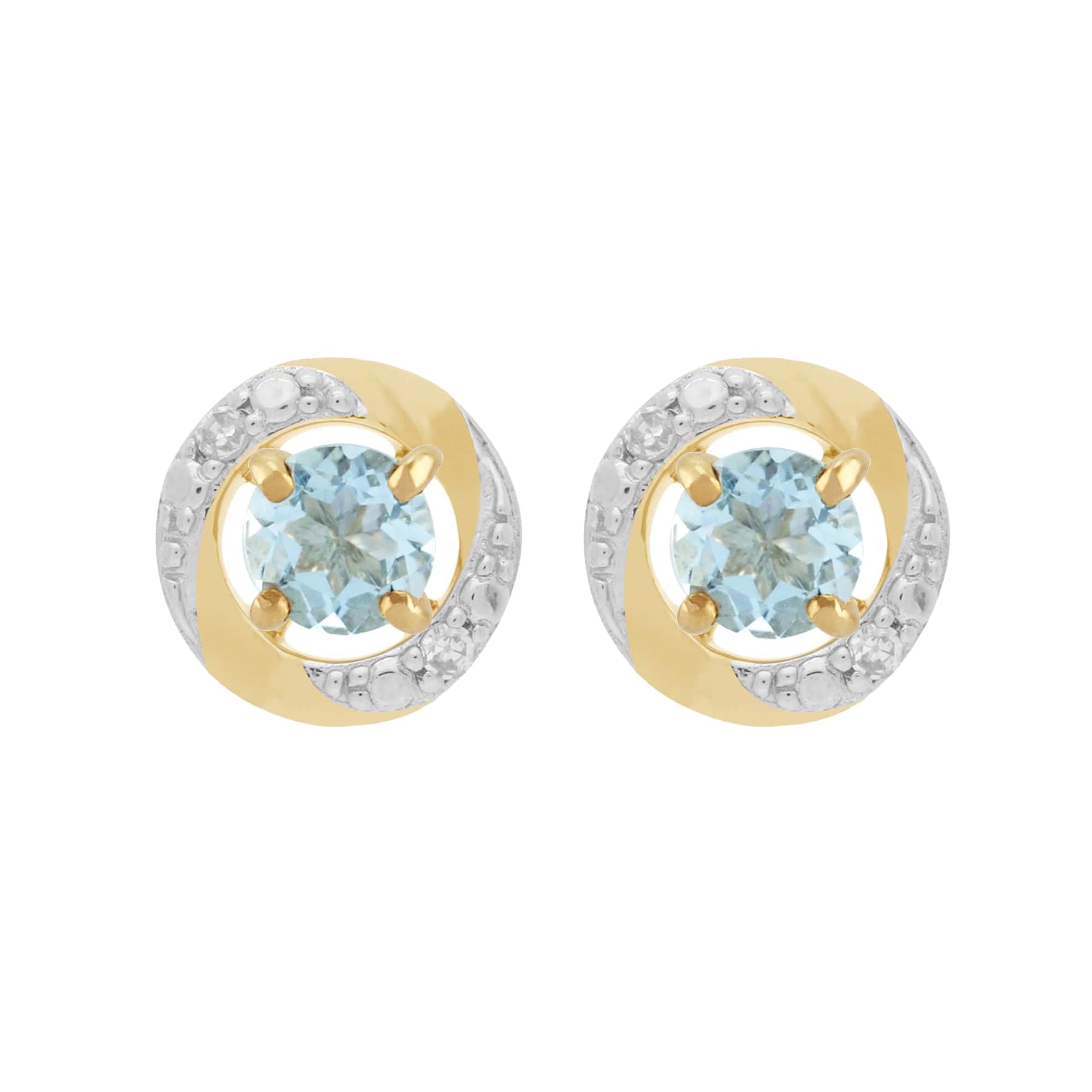 11567-191E0374019 Classic Round Aquamarine Stud Earrings with Detachable Diamond Halo Ear Jacket in 9ct Yellow Gold 1