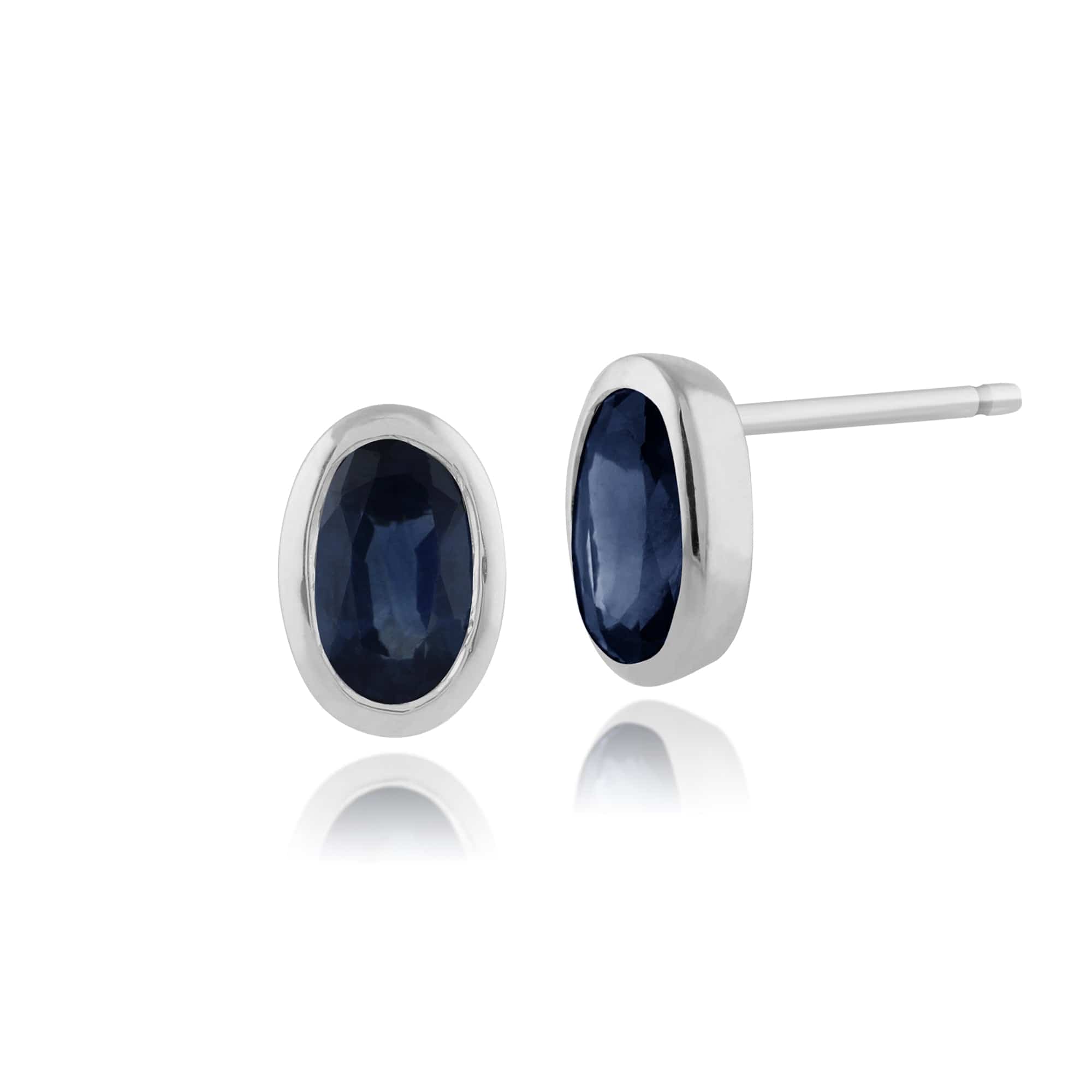 Classic Oval Light Blue Sapphire Stud Earrings in 9ct White Gold 6x4mm - Gemondo