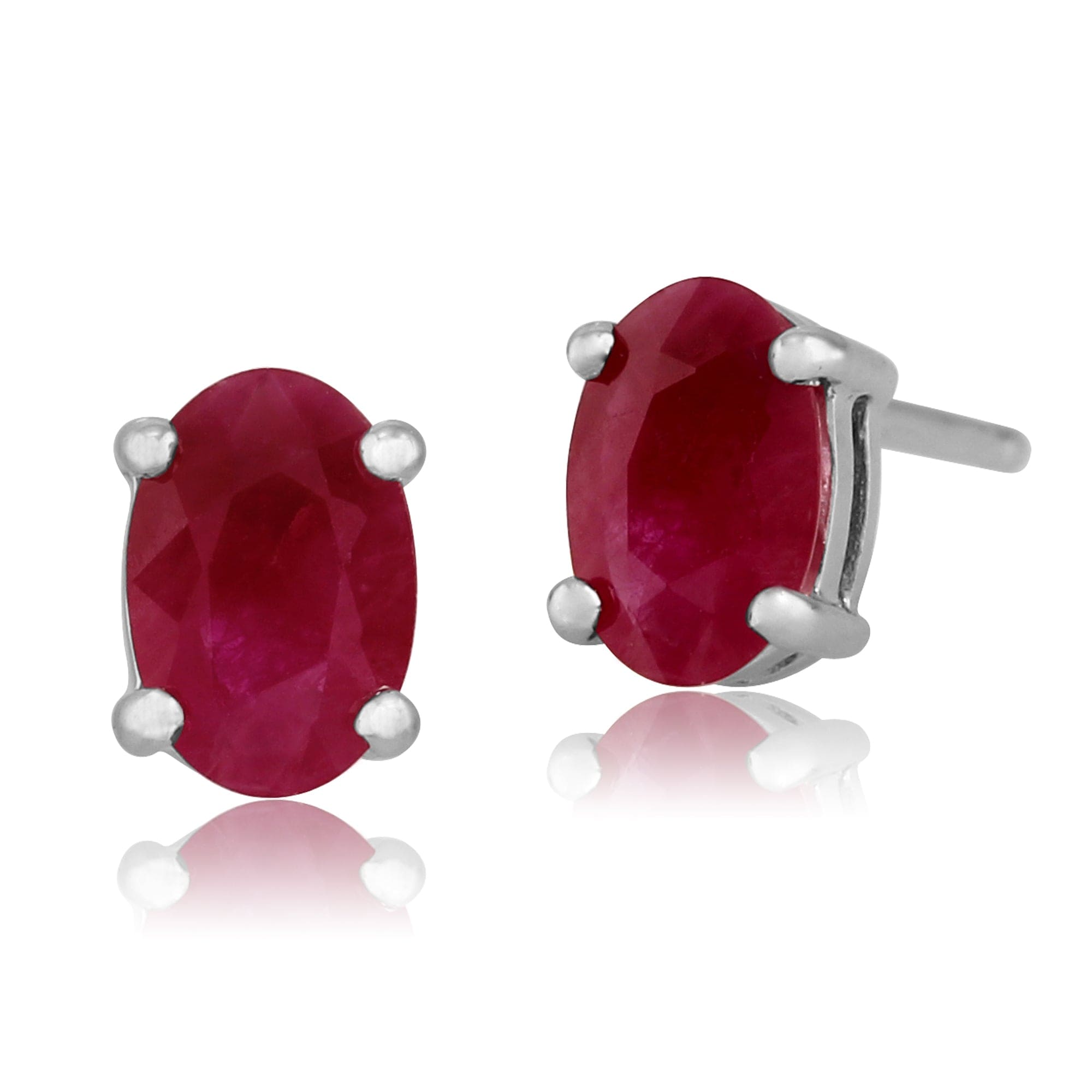 Classic Oval Ruby Stud Earrings in 9ct White Gold 6x4mm - Gemondo