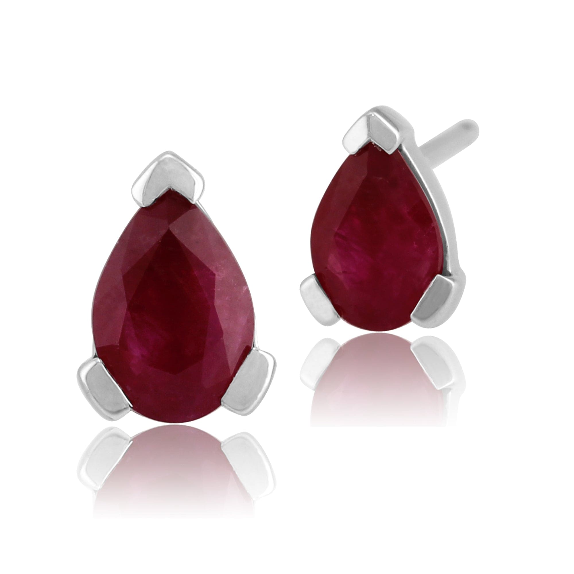 Classic Pear Ruby Stud Earrings in 9ct White Gold 6.5x4mm - Gemondo