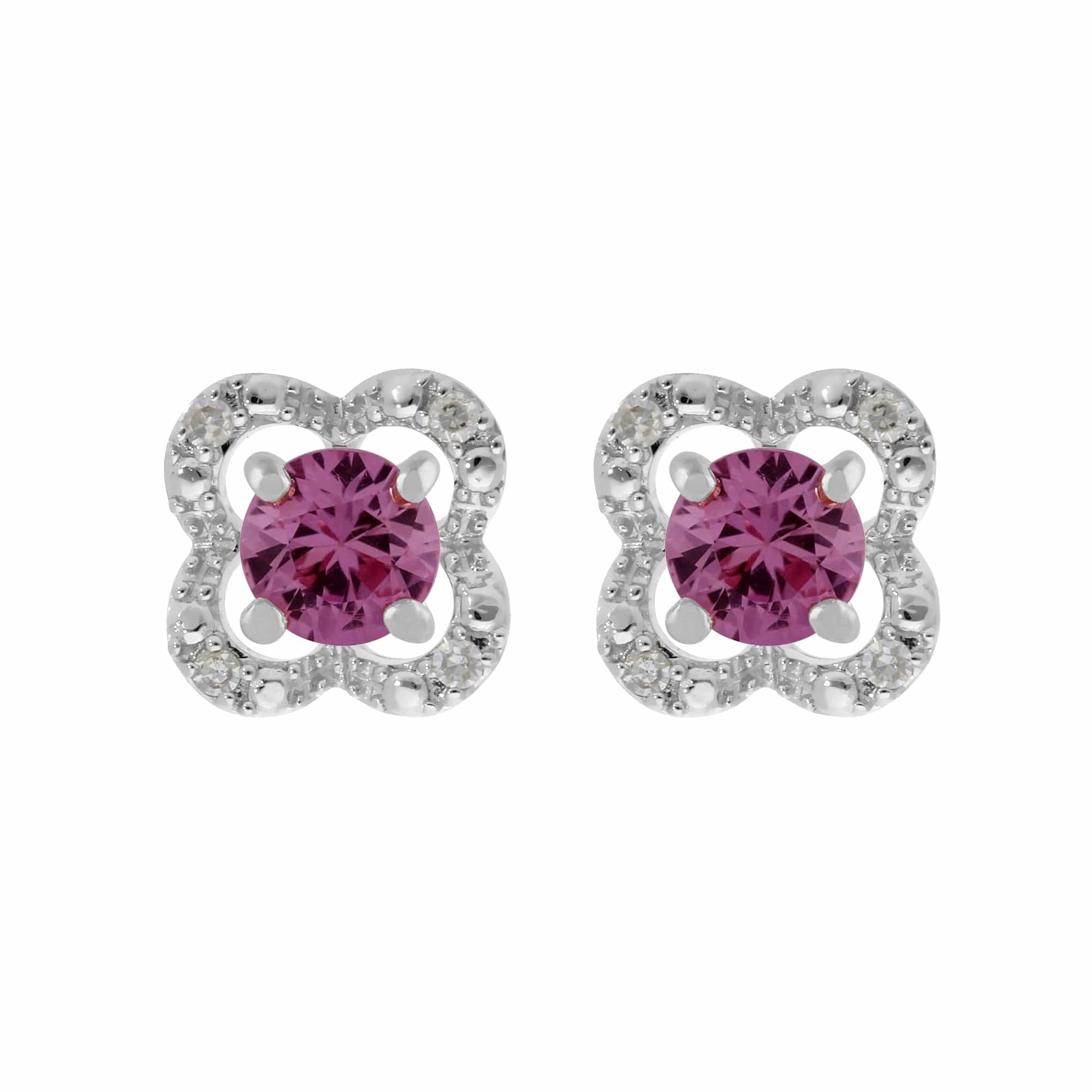 117E0031159-162E0244019 Classic Round Pink Sapphire Studs with Detachable Diamond Flower Ear Jacket in 9ct White Gold 1