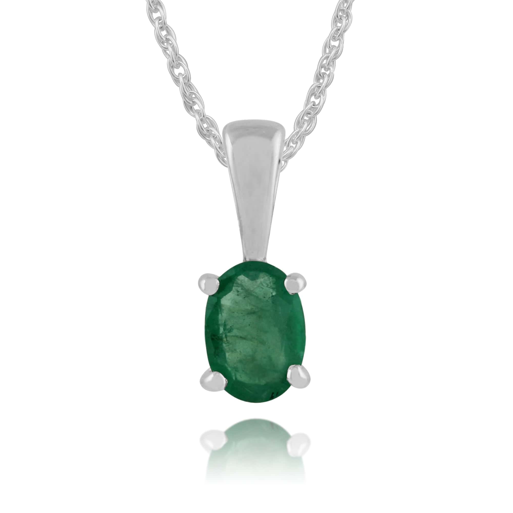 Classic Oval Emerald Pendant in 9ct White Gold - Gemondo