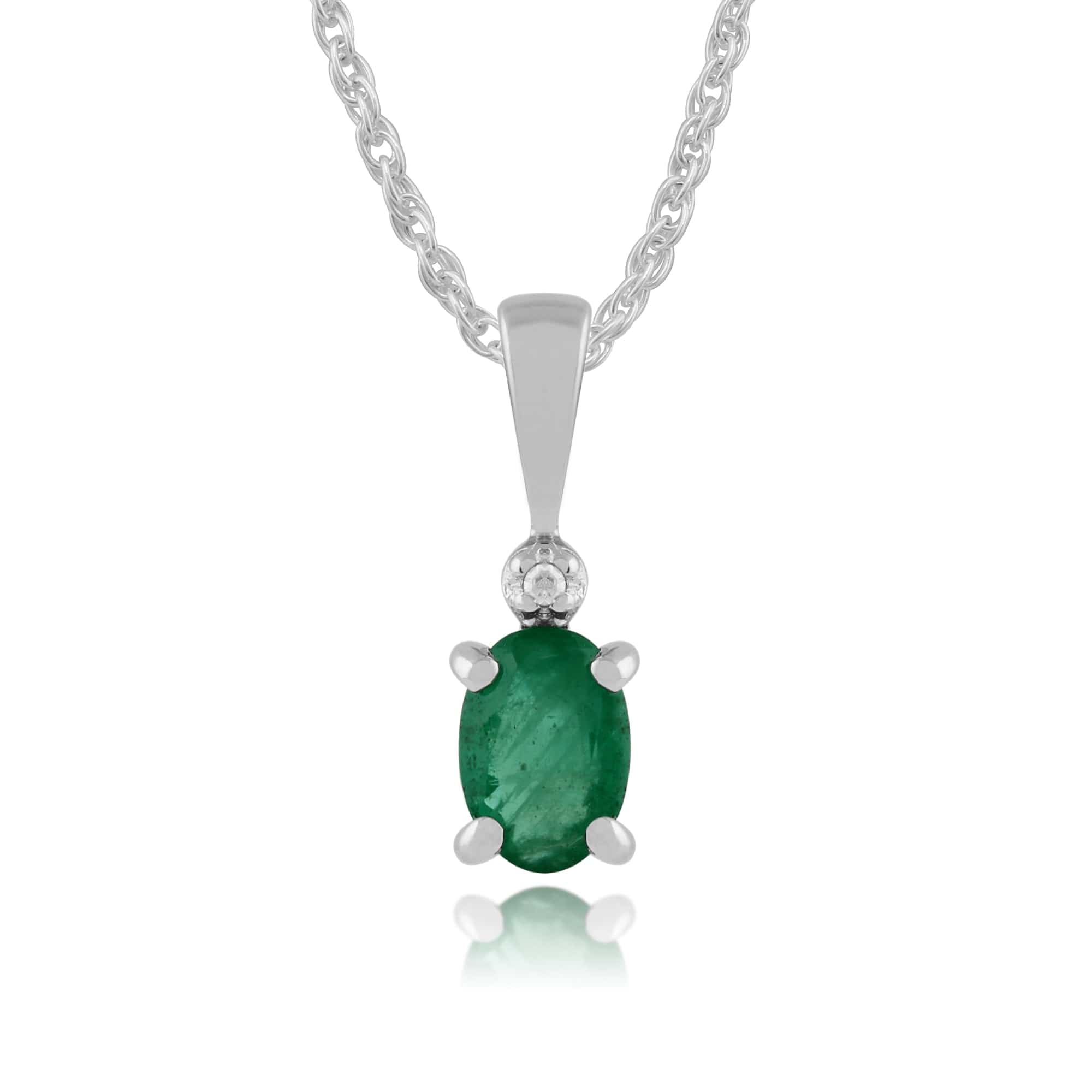 Classic Oval Emerald & Diamond Pendant in 9ct White Gold